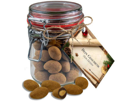 Schokomandeln mit Zimt, ca. 200g, Bonbonglas Maxi mit Werbekarte