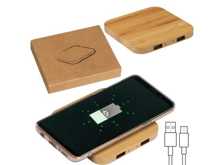 Wireless Charger aus Bambus mit 2 USB Hubs ROMAN