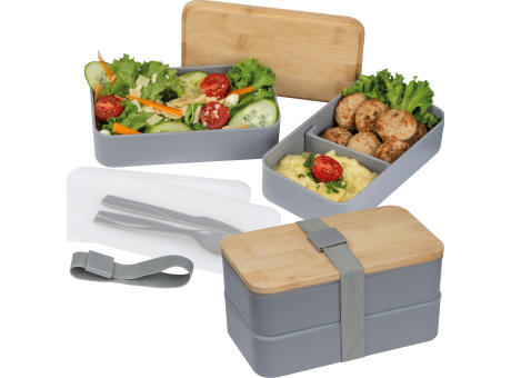 2 stöckige Lunchbox aus Kunststoff und Bambus SALVATORE