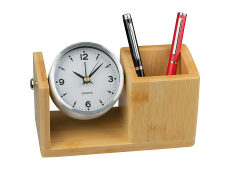 Stifteköcher aus Bambus mit analoger Uhr VERNON