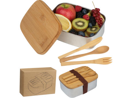 Große Brotzeitbox mit Bambusdeckel und elastischem Band JULIANA