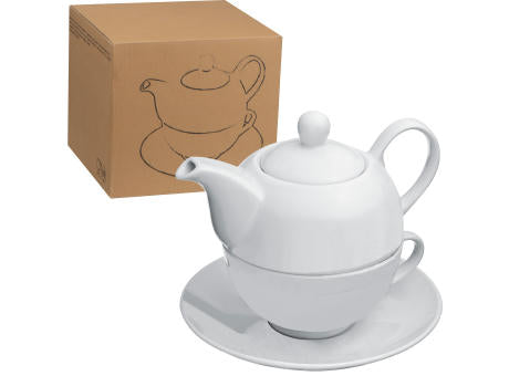 Teekanne mit Tasse und Untersetzer aus Porzellan ELIAS
