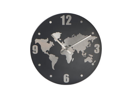 Wanduhr aus Aluminium mit Weltkarte BALTASAR
