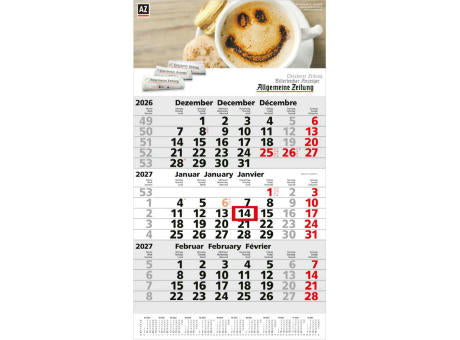 3-Monatskalender Einblatt Primus 3 Post A mit Jahresübersicht