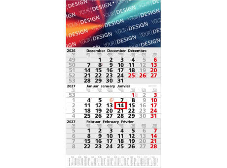 3-Monatskalender Einblatt Primus 3 Post A mit Jahresübersicht
