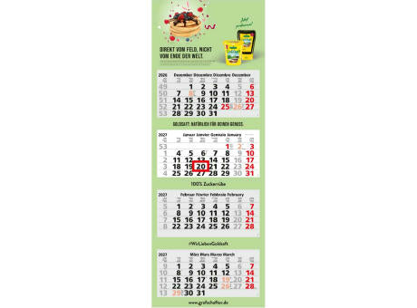 4-Monatskalender Mehrblock Quadro Light 4 mehrsprachig