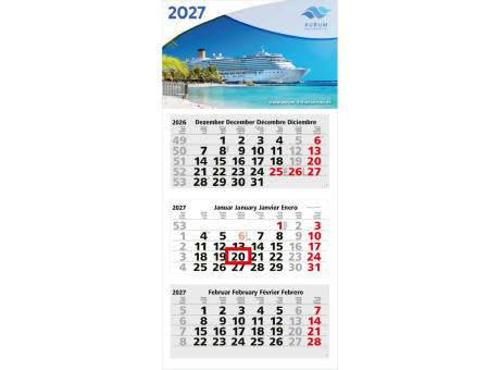 3-Monatskalender Mehrblock Medium Light 3 Werbung am Kopf