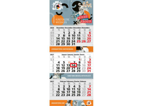 3-Monatskalender Mehrblock Maxi Wire-O 3 Wire-O-Bindung