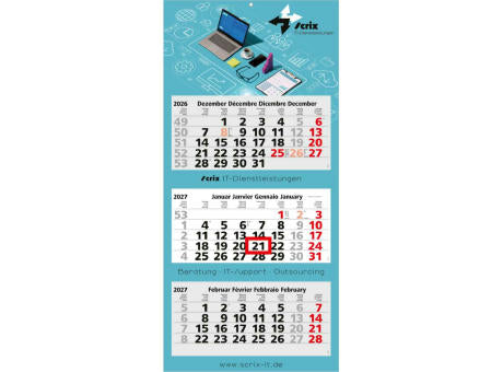 3-Monatskalender Mehrblock Maxi Light 3 mehrsprachig