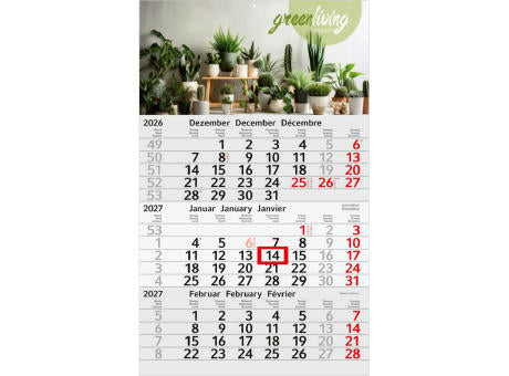 3-Monatskalender Einblatt Budget 3 RECYCLING Schrift modern