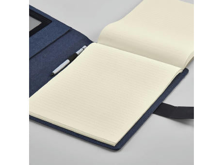 Tolstoy A4-Mappe rPET. Notizblock mit 64-seitigem FSC® .Verschluss aus rPU