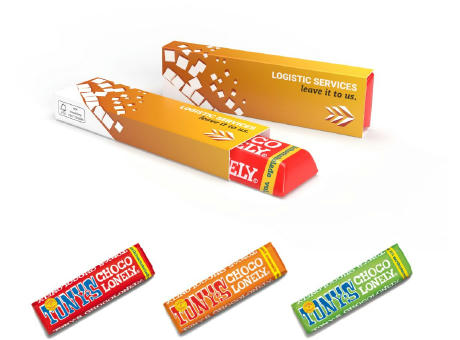 Tony's Chocolonely Riegel im Werbeschuber