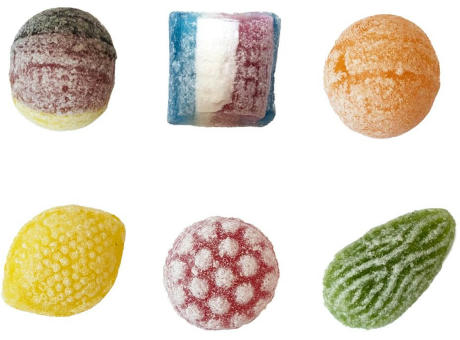 Beutelschachtel mit Bonbons,   60 g, Inhalt: Bonbons Trikolore