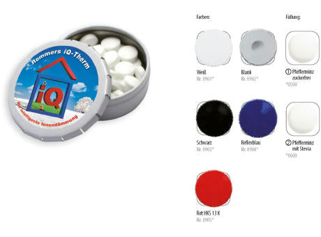 Klick-Dose-45, weiß 12 g, Inhalt: Pfefferminz-Pastillen; zuckerfrei