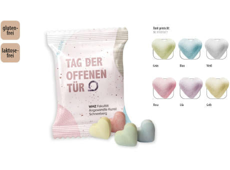 Traubenzuckerherzen bunt Werbetüte,   4 Stück, Inhalt: Traubenzuckerherzen bunt