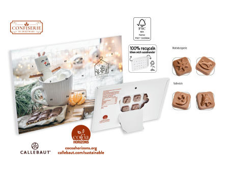 Tisch Adventskalender individuell bedruckt,   60 g, Inhalt: Callebaut Vollmilch Schokolade Kalender