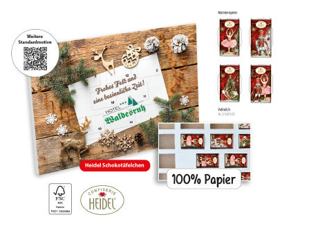 Tisch Adventskalender HEIDEL aus 100% Papier Standardmotiv,   72 g, Inhalt: Heidel Schokoladentäfelchen