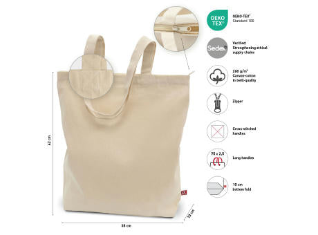 OTTAWA – Schwere Baumwolltasche mit Reißverschluss und langen Henkeln