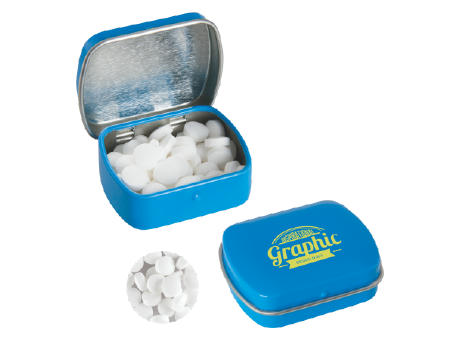 Kleine Dose mit ca. 10 g extra starken, zuckerfreien Dreiecks-Minzbonbons
