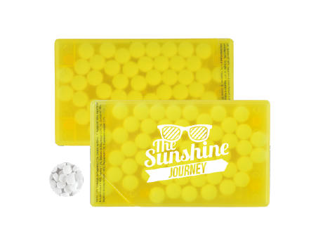 Mintdispenser Kreditkarte mit ca. 8 gr. Minties zuckerfrei und Zutatenaufkleber