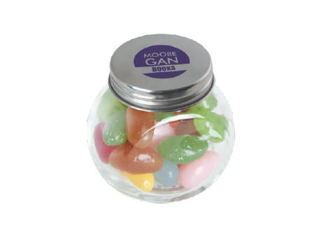 Bonbonglas mini gefüllt mit ca. 40 gr. Jelly Beans mit farbigem Deckel