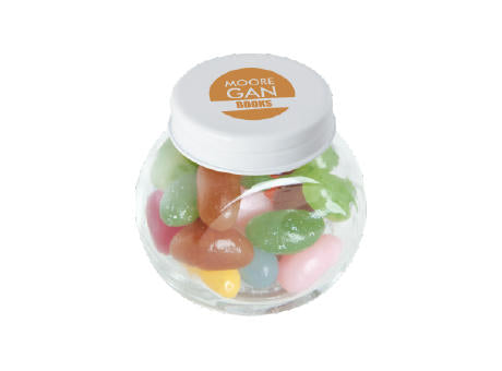 Bonbonglas mini gefüllt mit ca. 40 gr. Jelly Beans mit farbigem Deckel