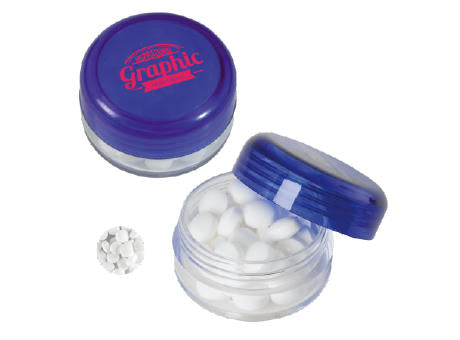 Runde Plastikdose mit farbigem Deckel gefüllt mit ca. 12 gr. extra strong Minties `Triangle`