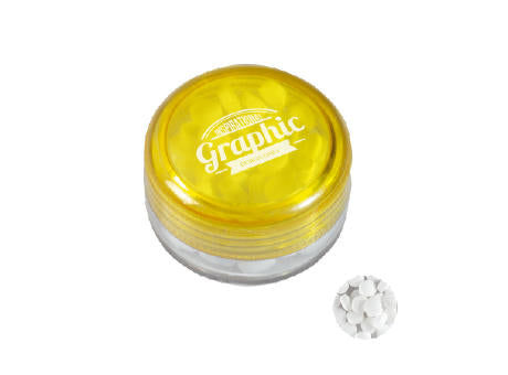 Runde Plastikdose mit farbigem Deckel gefüllt mit ca. 12 gr. extra strong Minties `Triangle`