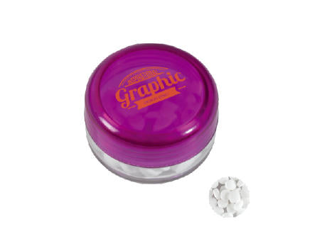 Runde Plastikdose mit farbigem Deckel gefüllt mit ca. 12 gr. extra strong Minties `Triangle`