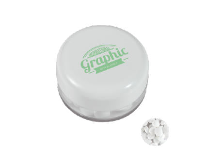Runde Plastikdose mit farbigem Deckel gefüllt mit ca. 12 gr. extra strong Minties `Triangle`