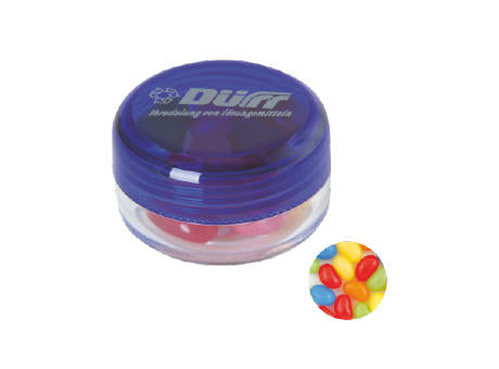 Runde Plastikdose mit farbigem Deckel gefüllt mit ca. 12 gr. Jelly Beans
