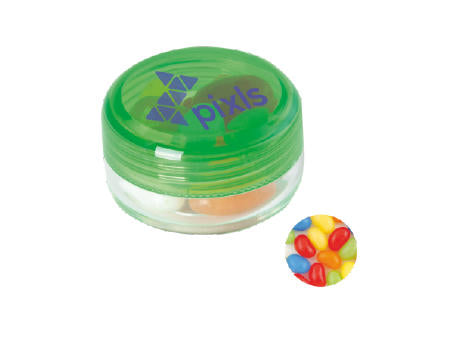 Runde Plastikdose mit farbigem Deckel gefüllt mit ca. 12 gr. Jelly Beans