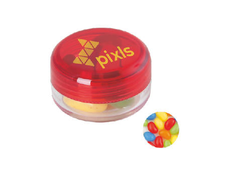 Runde Plastikdose mit farbigem Deckel gefüllt mit ca. 12 gr. Jelly Beans