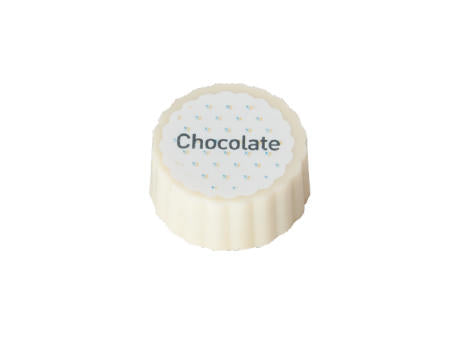 Logo-Praline aus weißer Schokolade mit Haselnuss Praliné Füllung, rechteckig oder rund, bis 4-c-bedruckt, Großverpackung