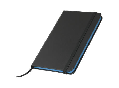 Notizbuch A6 schwarz mit Gummiband, Farbschnitt und Leseband, 60 Seiten