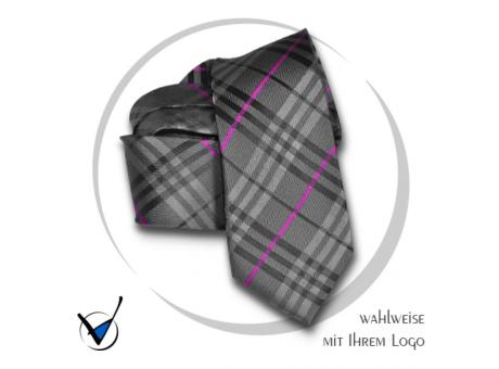 Krawatte Kollektion Dessin 43-7C - Anthrazit mit magenta Streifen