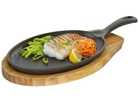 Küchenprofi BBQ Grill-/Servierpfanne oval mit Holzbrett 39 x 20 x 5cm