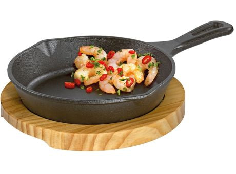 Küchenprofi BBQ Grill-/Servierpfanne rund mit Holzbrett 26 x 18 x 6cm