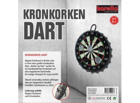 Kronkorken Dart Krony inkl. 4c Etikett auf Scheibe und alle Kronkorken innen