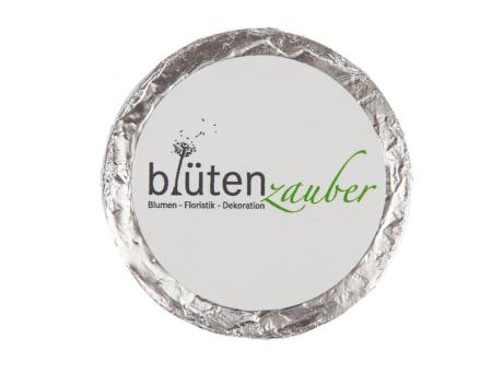 Confiserie-Schokotaler "Round" mit 4c Digitaldruck-Etikett