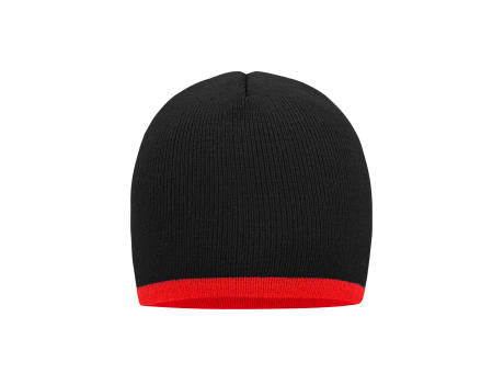 Beanie with Contrasting Border - Enganliegende Strickmütze ohne Umschlag