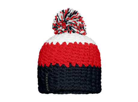 Crocheted Cap with Pompon - Angesagte 3-farbige Häkelmütze mit Pompon