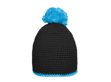 Pompon Hat with Contrast Stripe - Häkelmütze mit Kontrastrand und Pompon