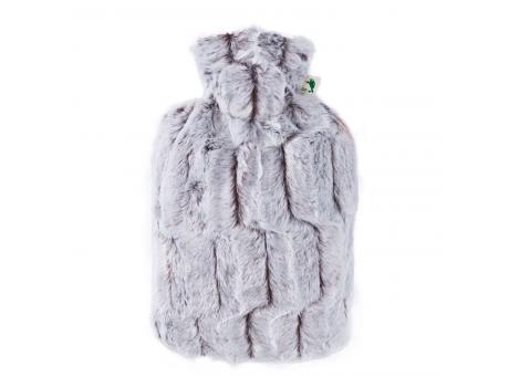 Klassik-Wärmflasche Flauschbezug braun-silber