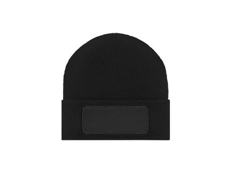 Knitted Beanie with Patch (10cm x 5cm) - Klassische Strickmütze mit Baumwoll-Patch