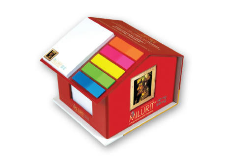 Hardcover-Haus mit Haftnotizen, Notizblätter und Indexstreifen