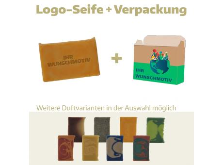 Logoseife klein in 4-farbiger Faltschachtel (Frischgewicht 52g)