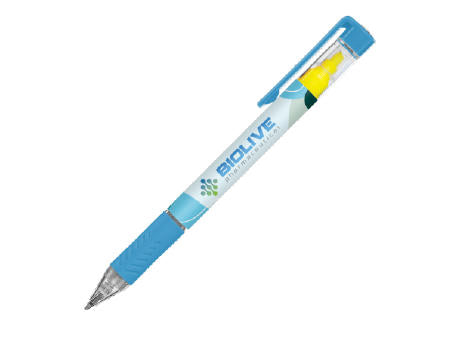 DELOS Kugelschreiber Bright und gelbe Textmarker mit 4c-Druck all-over