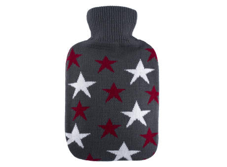 Klassik-Wärmflasche Strickbezug Sterne bordeaux
