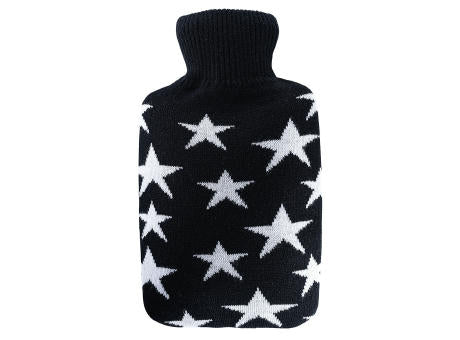 Klassik-Wärmflasche Strickbezug Sterne weiß